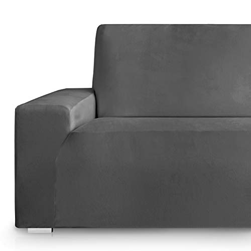 Vipalia Fundas Sofa elasticas. Funda Sofa 3plazas Ajustable. Cubresofas Terciopelo. Protector Antimanchas. Confort Suavidad. Gris 3 Plazas (175-225cm)