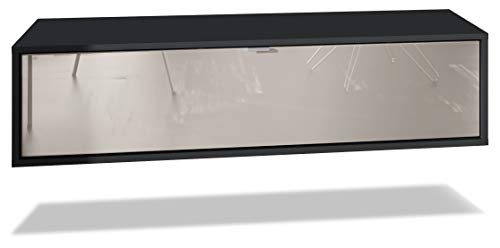 Vladon Mueble televisor Lana 120 Mueble de Pared para televisión 120 x 29 x 37 cm, Cuerpo en Negro Mate, Frentes en Gris Arena de Alto Brillo | Gran Variedad de Colores