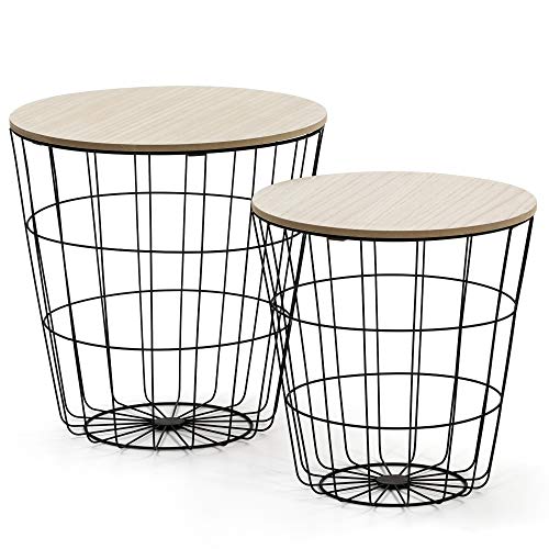 VS Venta-stock Juego 2 mesas de Centro café Everest con Tapa de Madera Natural y Estructura de Metal en Negro VS Venta-stock Juego 2 mesas de Centro café Everest con Tapa de Madera Natural y Estructura de Metal en Negro