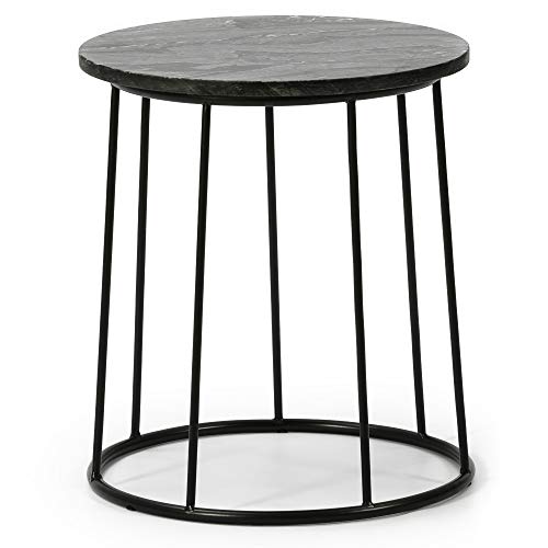 VS Venta-stock Mesa Auxiliar Mesa de Centro Redonda Colombo con Tapa de marmol Negro Macizo y Patas de Metal en Color Negro Mate/DIAMETRO: 35 cm VS Venta-stock Mesa Auxiliar Mesa de Centro Redonda Colombo con Tapa de marmol Negro Macizo y Patas de Metal en Color Negro Mate/DIAMETRO: 35 cm