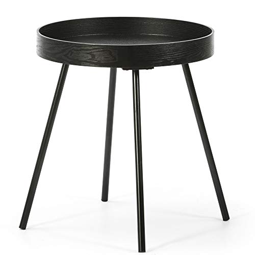 VS Venta-stock Mesa Auxiliar Mesa de Centro Redonda Sentora con Tapa de Madera en Negro y Patas metálicas en Color Negro Mate/DIAMETRO: 40 cm VS Venta-stock Mesa Auxiliar Mesa de Centro Redonda Sentora con Tapa de Madera en Negro y Patas metálicas en Color Negro Mate/DIAMETRO: 40 cm