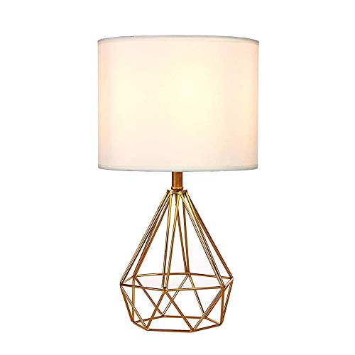 Wankd Mini lámpara de mesa vintage – Lámpara de mesa DIY moderna estilo de cesta, creativa para dormitorio, lámpara de noche, estudio, oficina, blanco y dorado