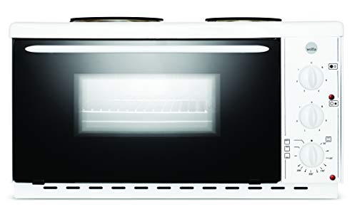 Wilfa HYBEL Minihorno con placas de cocina - Con 2 potentes placas de cocina, calor superior e inferior y grill, 22 litros, blanco