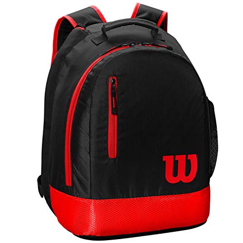 Wilson Mochila juvenil de tenis, 2 compartimentos con cremallera, Hasta 2 raquetas, Negro/Rojo, WR8000001001 Wilson Mochila juvenil de tenis, 2 compartimentos con cremallera, Hasta 2 raquetas, Negro/Rojo, WR8000001001