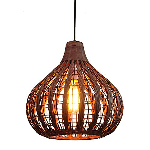 Wj Lámpara Colgante de Mimbre de Mimbre DIY Pantalla de bambú Natural Colgante de luz Tejida a Mano Sombra Antigua Vintage E27 Mesa de Comedor Cafe Cocina Lámparas de Techo de Madera,Marrón