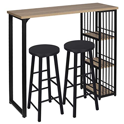 WOLTU 1 Mesa de Bar + 2 Taburete de Bar Mesa de Bistro Sillas y Mesa de Comedor, con 3 Estantes, Estructura de Metal, MDF, 120x40x105cm (WxDxH) Roble BT26hei+BH130sz-2 WOLTU 1 Mesa de Bar + 2 Taburete de Bar Mesa de Bistro Sillas y Mesa de Comedor, con 3 Estantes, Estructura de Metal, MDF, 120x40x105cm (WxDxH) Roble BT26hei+BH130sz-2