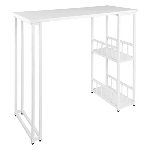 WOLTU Mesa de Bar Mesa de Bistro Mesa de Comedor con 2 Estantes, Estructura de Metal, MDF, 120x50x105cm (WxDxH) Blanco BT25ws