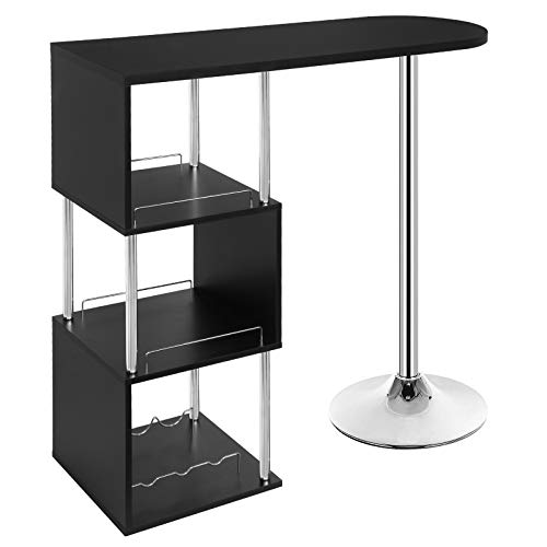 WOLTU Mesa de Bar Mesa de Bistro Mesa de Comedor con Tres Rejillas Estructuras para Vino, Metal, MDF 113x40x105cm(BxTxH) Negro BT22sz