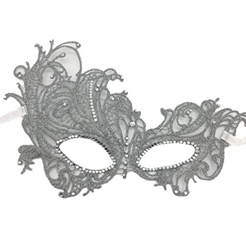 Xinwcanga Máscara de Encaje Atractiva Máscara de Mujeres Antifaz para Halloween Veneciano Mascarada Carnaval Fiesta de Baile (Plateado, Talla única)