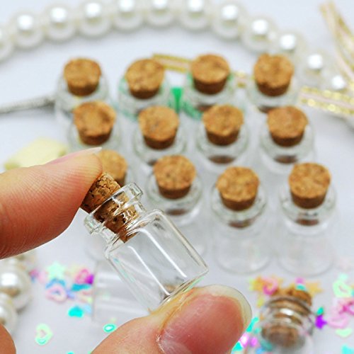 Xiton 50pcs mini botellas de vidrio delicado corcho tapones deseo botellas bricolaje miniatura botellas favor lindo pequeños tarros de vidrio (0.5 ml)