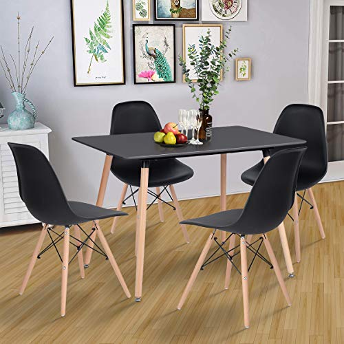 Yata Home Mesa de Comedor Rectangular de 4 a 6 Personas Mesa de Comedor escandinava de Madera Minimalista Patas Redondas de Madera Negro 110 x 70 cm