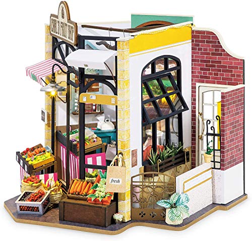 YJF Tienda de Frutas en Miniatura Kits de Manualidades Casa de muñecas Librería con Muebles y Accesorios Proyecto Educativo para niños (14+) y Adultos