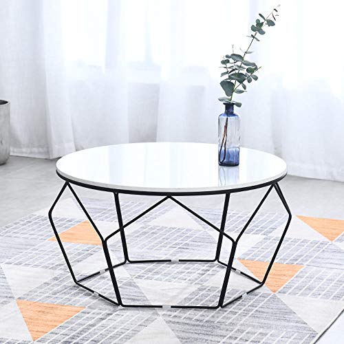 YTSFT Moderna Sala De Estar Mesa Mesa De Centro Mármol Hogar Hierro Forjado Mueble para Sofá Mesa Redonda Baja para Dormitorio Moda Diseño-Blanco Negro_Diámetro 50 Cm De Alto 45 Cm