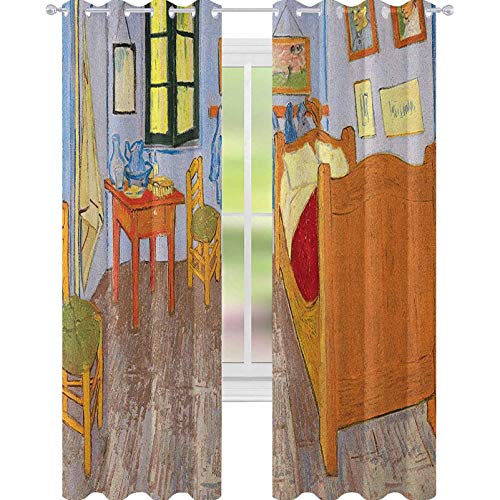 YUAZHOQI Art Cortina opaca aislada térmica, estilo de pintura interior con cama colgada cuadros mesa y sillas cerca de la ventana drapeado para puerta de cristal de 132 x 274 cm, multicolor
