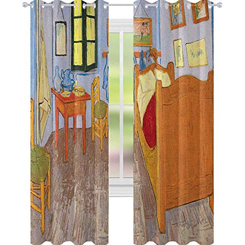 YUAZHOQI Art Cortina opaca aislada térmica, estilo de pintura interior con cama colgada cuadros mesa y sillas cerca de la ventana drapeado para puerta de cristal de 132 x 274 cm, multicolor YUAZHOQI Art Cortina opaca aislada térmica, estilo de pintura interior con cama colgada cuadros mesa y sillas cerca de la ventana drapeado para puerta de cristal de 132 x 274 cm, multicolor
