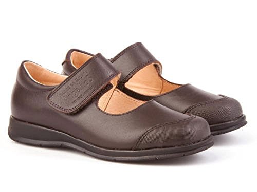Zapatos Merceditas Colegiales con Puntera Reforzada Todo Piel, Mod.463. Calzado Infantil (Talla 38 - Marrón Choclate) - AngelitoS