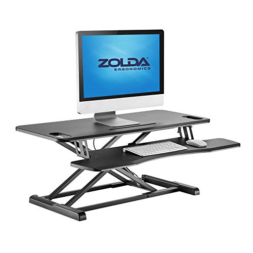 Zolda Adaptador de Escritorio para Trabajar de Pie. Premium Escritorio Convertible de Altura Adaptable para una Postura Ergonómica con Bandeja para Teclado. Espacio Grande de Trabajo (Negro)