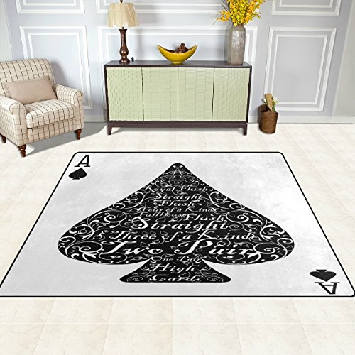 Zona Alfombra, Poker juego de cartas impresión alfombra – Funda de poliéster suave antideslizante alfombrillas de baño moderno para dormitorio sala de estar salón mesa de comedor decoración para