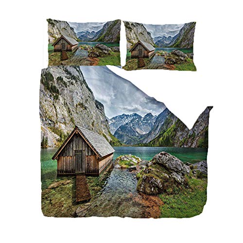 zzqxx Juego De Funda De Edredón Cama Matrimonio Chalet En El Agua 3 Piezas Ropa De Cama Muy Suave 100% Poliéster Cremallera con 2 Funda De Almohada para Niños Adultos 200X200Cm