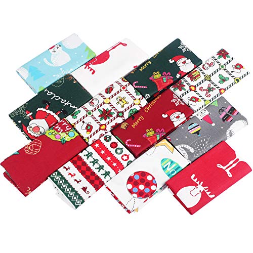 12 Paquetes de Tela de Algodón de Navidad Cuadrados de Coser de 20 x 20 Pulgadas Patchwork de Tela Multicolor Trozos de Tela Precortada Grande de Papá Noel Árbol de Navidad para Acolchado DIY