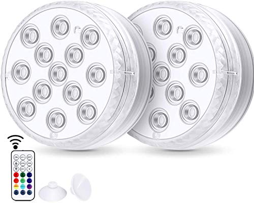2 piezas de luces LED sumergibles Luces de bañera impermeables con control remoto RF de 164 pies, 8 ventosas, imanes, 13 LED LED 16 luces cambiantes de ducha subacuática de color