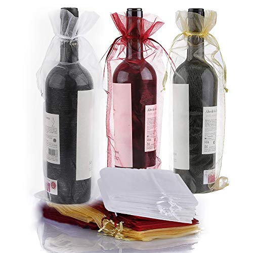 30 bolsas de vino organza, botella de vino de 750 ml bolsa de regalo con cordón para bodas, cumpleaños, fiestas, festivales, navidad, regalos, decoración