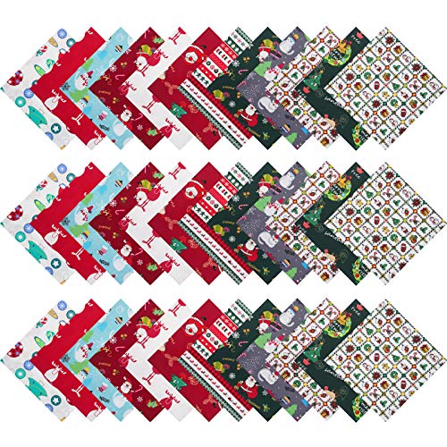 36 Paquetes de Tela Cuadrada de 10 x 10 Pulgadas Tela de Algodón Multicolor Patchwork Trozos de Tela Precortada de Papá Noel Árbol de Navidad para DIY Acolchado Costura