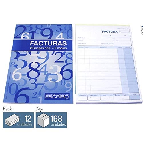 4 Talonarios ESCRIBO Facturas Triplicado Autocopiativo - Tamaño A5-20 juegos original 2 copias por talonario - Ideal Oficina Autonomos - Pack de 4