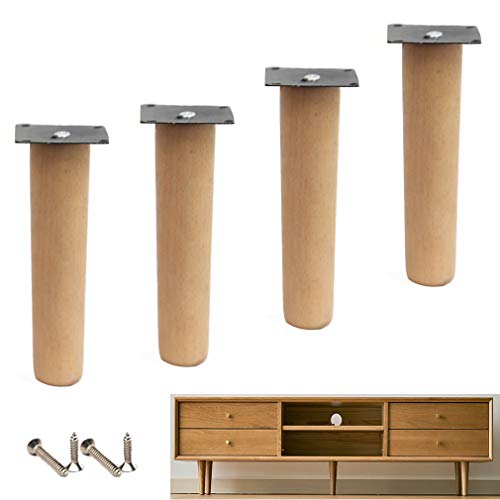 4pcs Pies de Repuesto para Sofá,Patas de Muebles de Haya Maciza,Madera Pata de Mesa de Café,Mesa de Comedor de Cocina Pierna,para Cama,Banco,Armario,Mueble de TV,con Accesorios,Vertical (35cm/13.8")