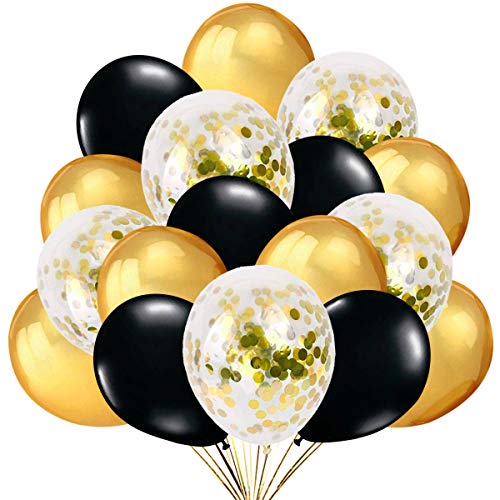 50 Globos Oro y Negro Globos de Confeti Confetti Balloon. Globo Transparente con Confeti Dorado para Fiesta de Cumpleaño, Graduacion y Año Nuevo