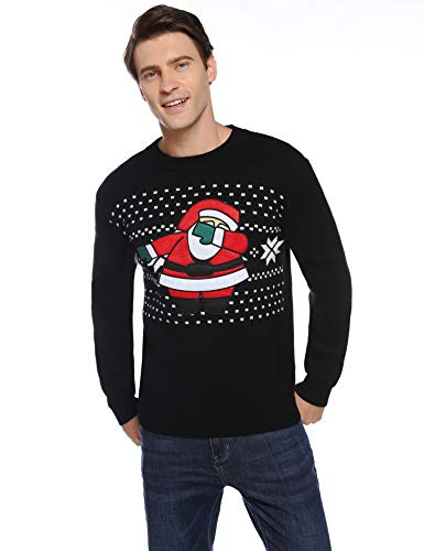 Aibrou Suéter Navidad para Hombre,Jersey Papá Noel con Cuello Redondo Jerséis de Punto Regalo Ideal de Año Nuevo Talla S-XXL