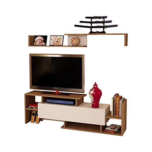 Alphamoebel Mueble bajo para TV, Mueble para Colgar en la televisión, Mueble para Colgar de la televisión, Mesa para salón, Color Blanco Nogal, Dream 3043, 153,6 25 x 42 cm