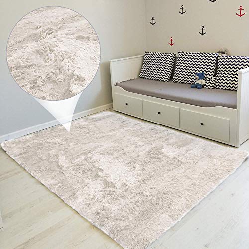 Amazinggirl Alfombra de pelo largo para salón o dormitorio, 120 x 160 cm, color blanco Amazinggirl Alfombra de pelo largo para salón o dormitorio, 120 x 160 cm, color blanco