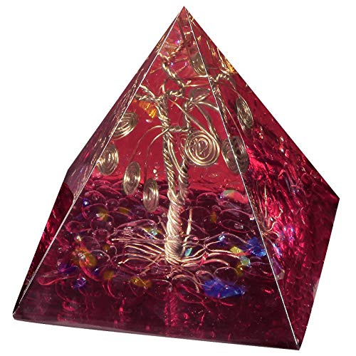 Amogeeli - Árbol de la vida de cristal pirámide EMF, protección para meditación, chakra reiki, decoración de la casa, color rojo