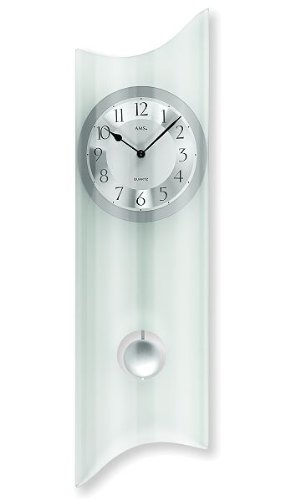 AMS Reloj de péndulo – curvo satinado cristal mineral cuarzo reloj de pared con péndulo