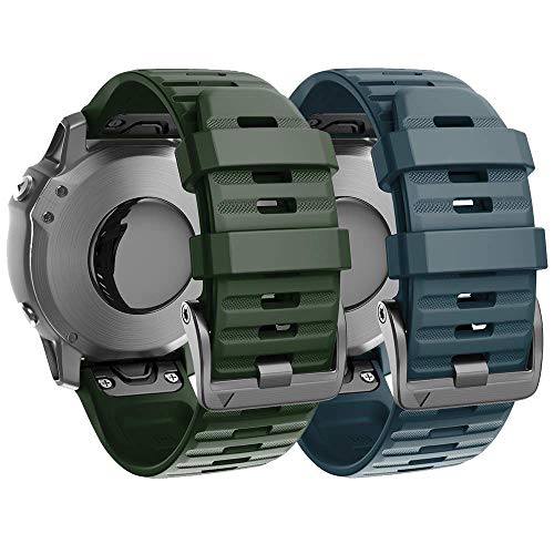 ANBEST Silicona Pulsera Compatible con Fenix ​​6X/Fenix ​​5X/Fenix 5X Plus/Fenix ​​6X Pro Correa, 26mm Repuesto de Liberación Rápida Correa para Fenix ​​3/​​3 HR Smart Watch, Verde Ejército, Piedra