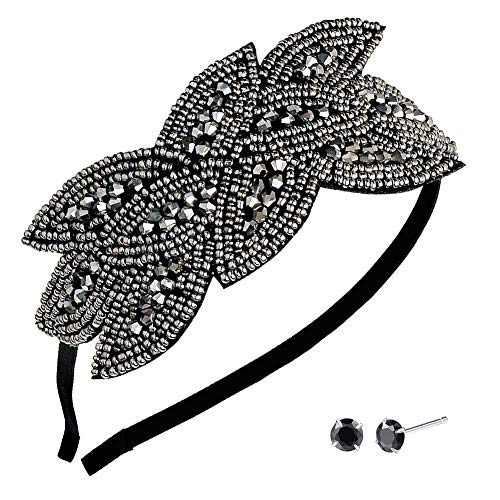 Años 20 Diadema, Diadema de Gatsby Cuentas de Hoja Cristal Diadema de los Años 20 de la Vendimia Flapper para Mujer 1 Piezas, con Pendientes de Plata de Ley 925 1 Par Años 20 Diadema, Diadema de Gatsby Cuentas de Hoja Cristal Diadema de los Años 20 de la Vendimia Flapper para Mujer 1 Piezas, con Pendientes de Plata de Ley 925 1 Par