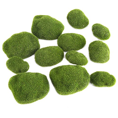 Aramox Piedras de Musgo Artificiales, 12 Piezas de Musgo Verde Cubierto de Rocas Decorativas Simulación de Hierba Bryophyte Bonsai jardín DIY decoración de Paisaje