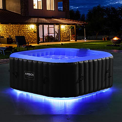 Arebos - Jacuzzi con banda luminosa LED cuadrada | Jacuzzi hinchable | Jacuzzi exterior | para 4 personas | 130 boquillas de aire | piscina hinchable