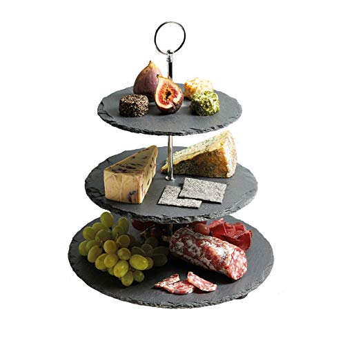 Artesà Soporte para Servir con Bandejas Circulares en 3 Pisos, para Sándwiches, Pasteles y Marisco, con Caja Regalo, Plateado/Pizarra Negra Artesà Soporte para Servir con Bandejas Circulares en 3 Pisos, para Sándwiches, Pasteles y Marisco, con Caja Regalo, Plateado/Pizarra Negra