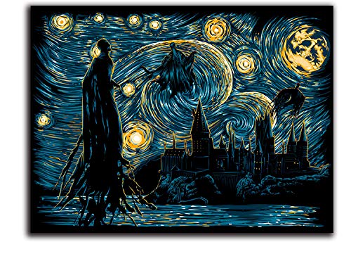 ARYAGO Hogwarts - Impresiones modernas de pintura de 16 x 12 pulgadas Vincent Van Gogh Noche estrellada decoración de pared de dormitorio de oficina decoración del hogar, obra de arte, sin marco
