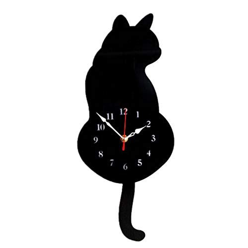 B Blesiya Moderno Reloj de Pared de Péndulo Decorativa para Dormitorios de Casa - Gato Negro