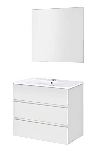 Baikal 830134031 Conjunto de Muebles de Baño con Lavabo y Espejo Luna Lisa, Suspendido a la Pared, Tres Cajones, Melamina 16mm, Acabado en Color Blanco Mate, 80 X 76 X 46 cm Baikal 830134031 Conjunto de Muebles de Baño con Lavabo y Espejo Luna Lisa, Suspendido a la Pared, Tres Cajones, Melamina 16mm, Acabado en Color Blanco Mate, 80 X 76 X 46 cm