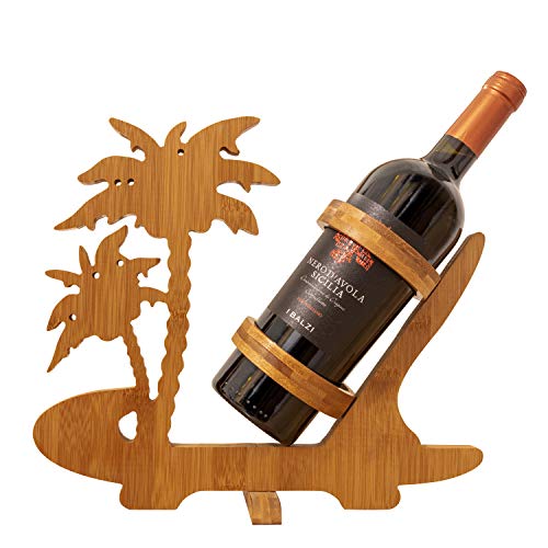 BAMBOO CRAFTS Portabotellas estable y plegable de madera de bambú, diseño de palmeras, apto para cualquier botella de vino, ideal para rebajar la botella y alegrar el salón y la cocina.