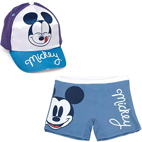 Bañador Mickey Mouse Tipo Bóxer para Playa o Piscina +Gorra Disney Mickey Mouse para niños (6 años, Modelo 1)