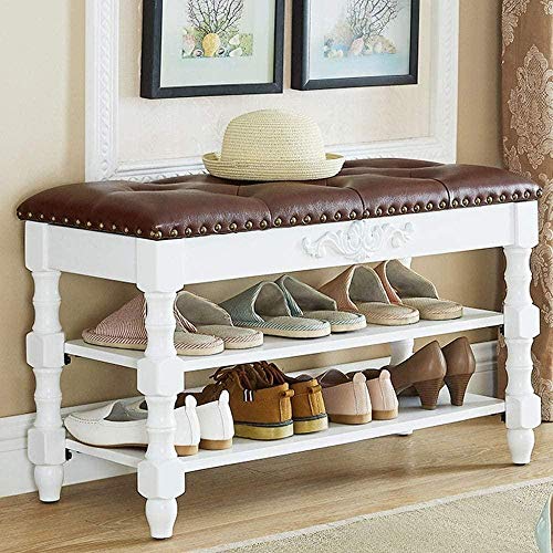 Banco de madera maciza tirón zapato Banco de Almacenaje entrada con elevación por arriba, de 2 niveles estilo antiguo zapatero acentos de cuero con bucles Taburete cambiar zapatos ( Color : White ) Banco de madera maciza tirón zapato Banco de Almacenaje entrada con elevación por arriba, de 2 niveles estilo antiguo zapatero acentos de cuero con bucles Taburete cambiar zapatos ( Color : White )