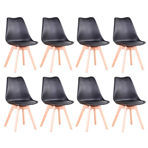 BenyLed Juego de 8 Sillas de Comedor con Asiento Tapizado y Patas de Madera de Haya Ideal para Comedor, Cocina, Salón, Dormitorio, Negro BenyLed Juego de 8 Sillas de Comedor con Asiento Tapizado y Patas de Madera de Haya Ideal para Comedor, Cocina, Salón, Dormitorio, Negro