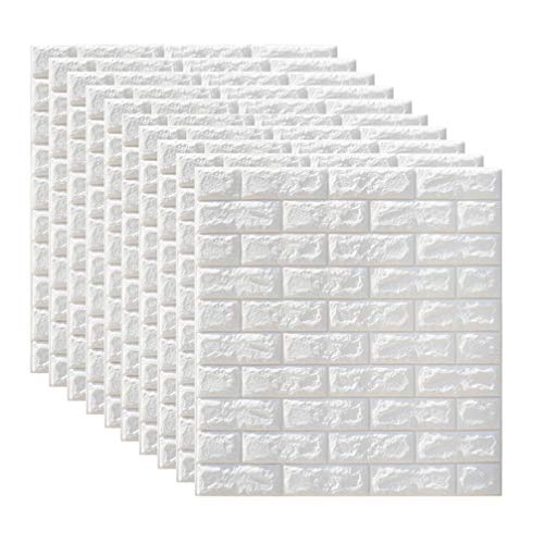 BESPORTBLE 10 Piezas de Paneles de Pared de Ladrillo Blanco en 3D Pelar Y Pegar 38X35cm Papel Tapiz para Salón Dormitorio Fondo de Pared Decoración de Arte