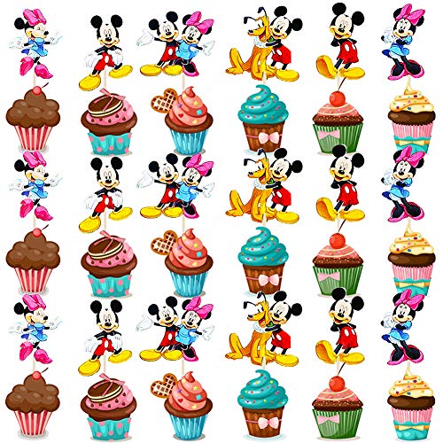 BESTZY 120pcs Mickey Minnie Cupcake Toppers Decoración Tartas de Cumpleaños Pasteles Pato Donald Torta Primeros Magdalena Kit Pastel Para Niños Niñas