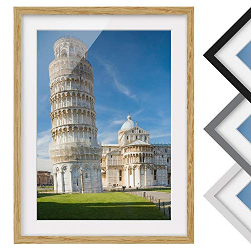 Bilderwelten Póster Enmarcado - The Leaning Tower of Pisa - Marco Madera de encina 100x70cm